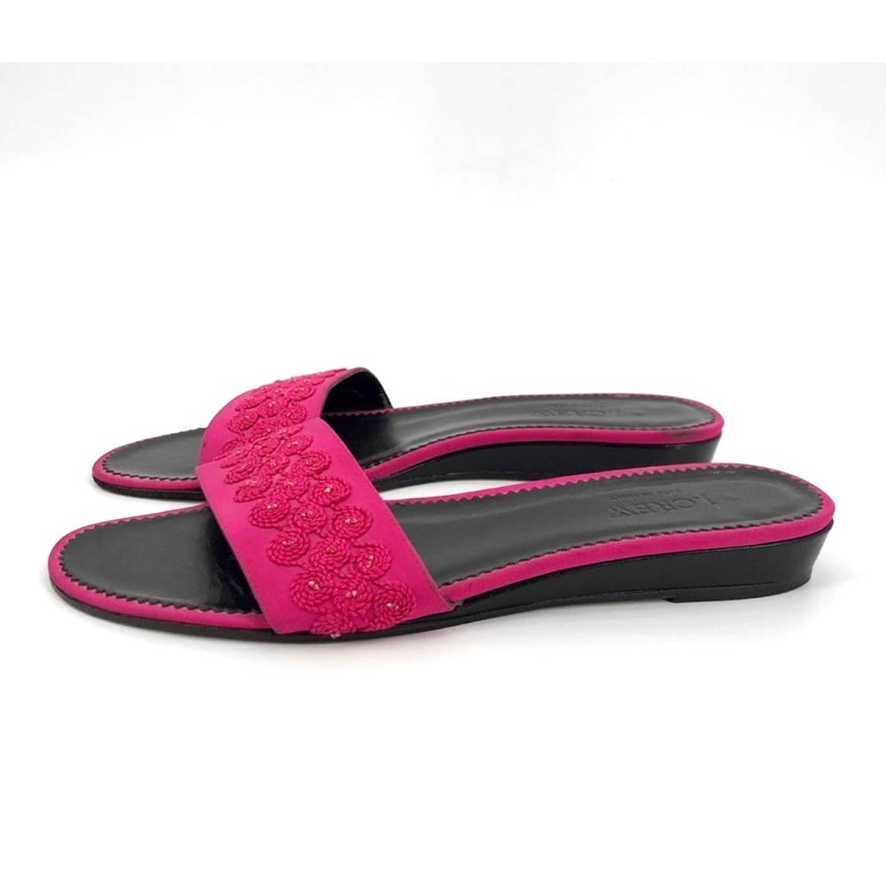 ✨J. Crew Pink Textured Embroidered Beaded Silk Satin Slides Summer Sandals 8US